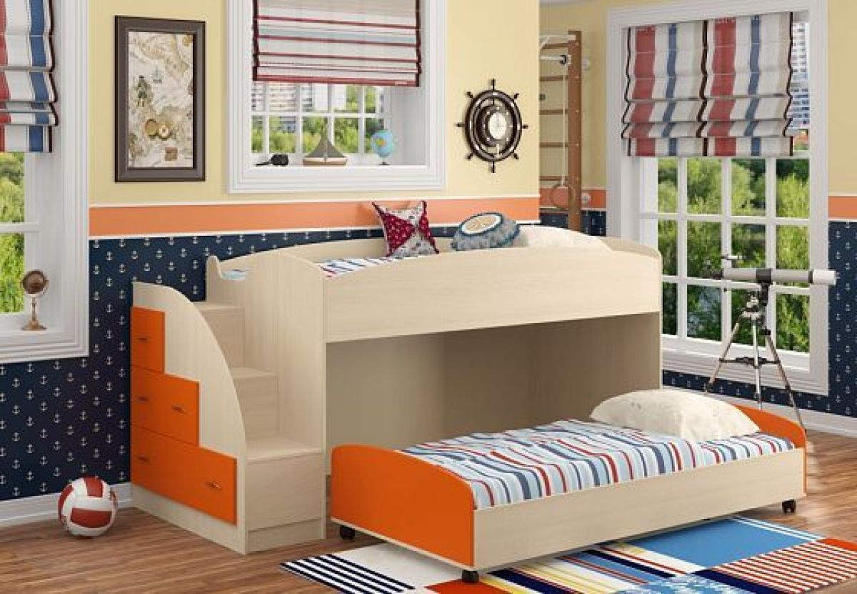 Кровать-чердак "Дюймовочка-4.2"  Дуб молочный/Оранжевый | фото 2