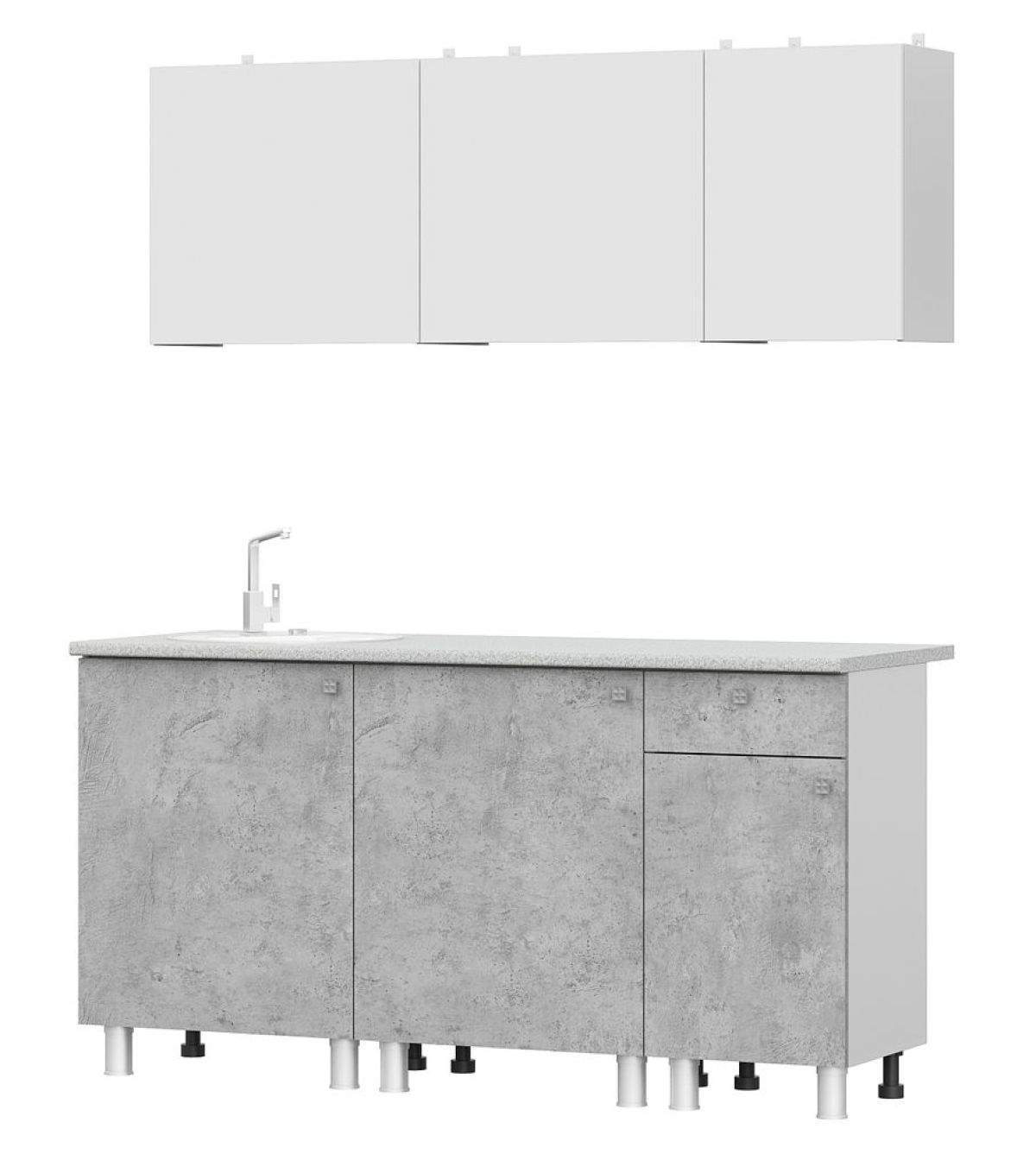 Кухонный гарнитур КГ-1 (Белый/Белый/Цемент светлый/Антарес) 1600 | фото 3