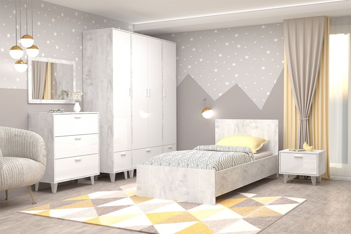 Комод Эго К-2 (на ножках) Бетон светлый/Белый глянец | фото 4