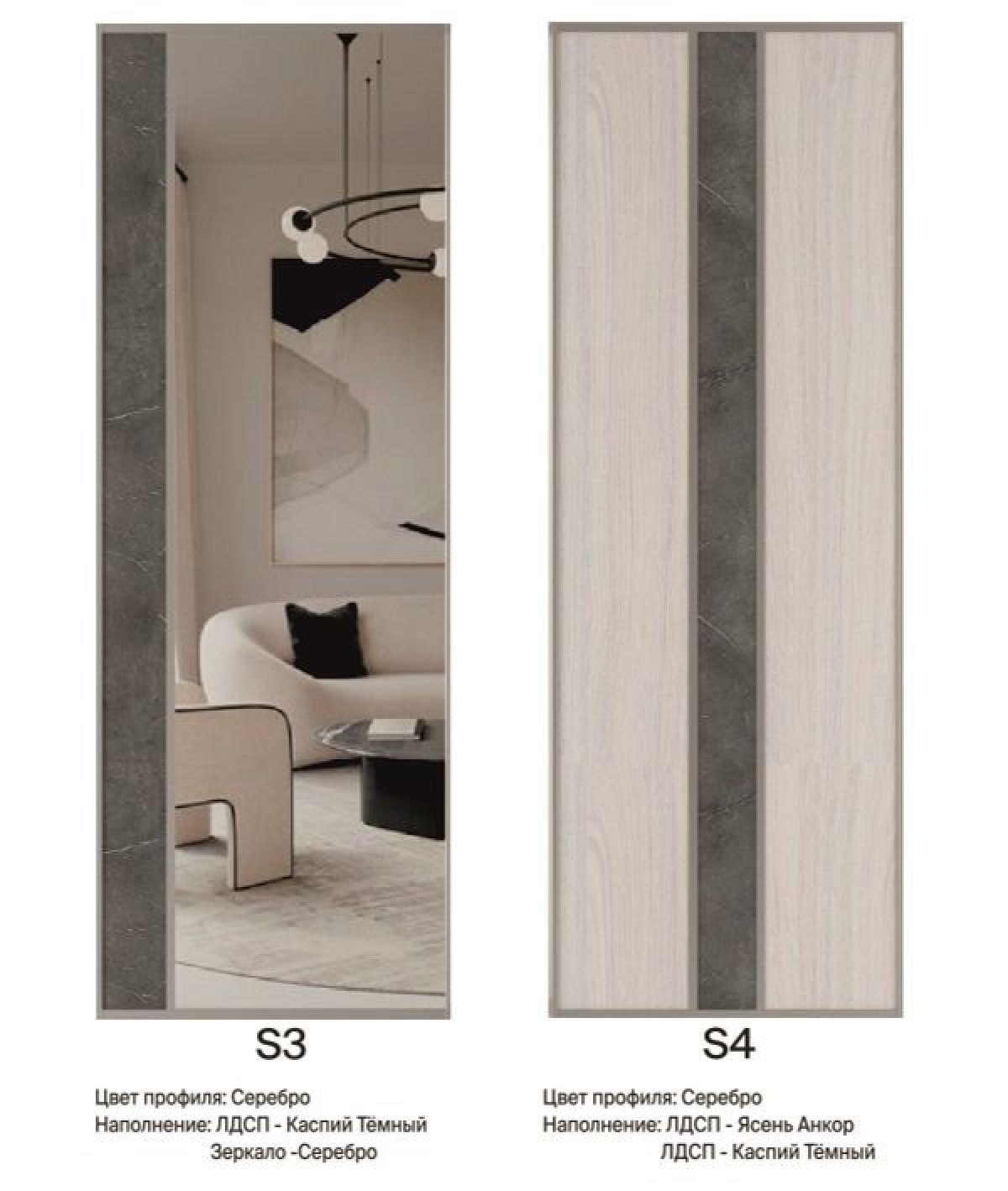 Шкаф-купе 1950 серии SILVER S3+S1+S3Z B22+PL2 (по 2 ящика лев/прав+1штанга+1 полка) профиль «Серебро» | фото 12