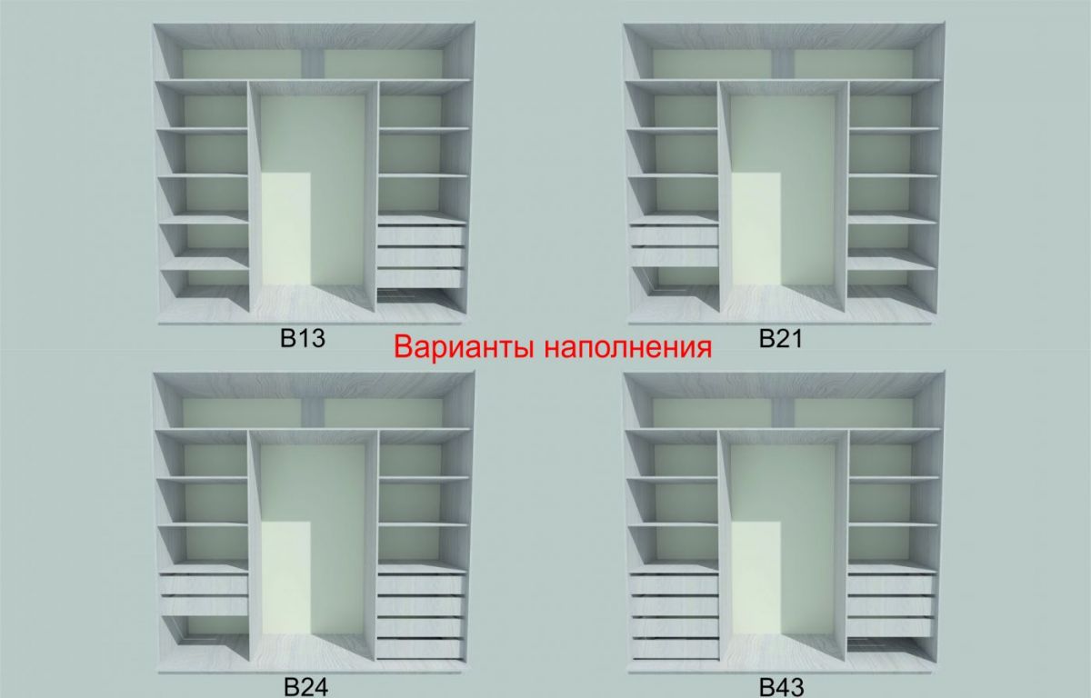 Шкаф-купе 1950 серии SILVER S4+S1+S4 B22+PL4 (по 2 ящика лев/прав+F обр.штанга) профиль «Серебро» | фото 5