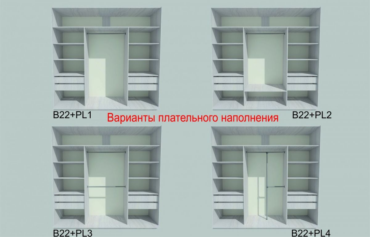 Шкаф-купе 1950 серии SILVER S4+S1+S4 B22+PL4 (по 2 ящика лев/прав+F обр.штанга) профиль «Серебро» | фото 6