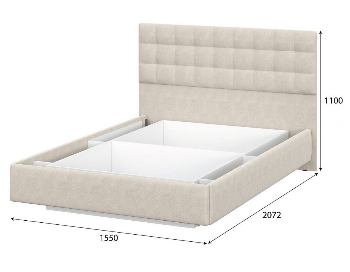 Кровать двойная №2 (универсальная 1.4х2.0) Серия 2 + основание (Белый/Бежевый ткань/Квадро Бежевый ткань) | фото 2