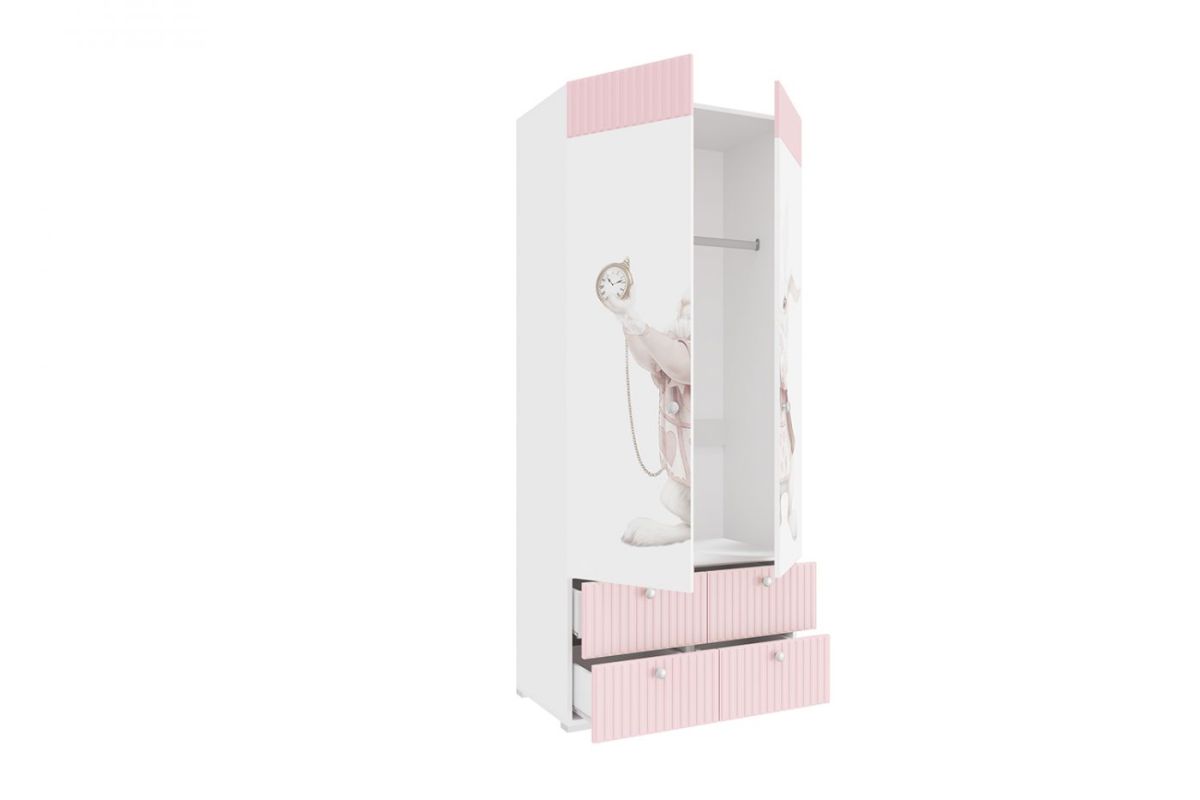 Детская Алиса ПМ-332.22 исп.3 Шкаф комбинированный (с 4 ящ. и 2 дв.) белый матовый с ФП-розовый | фото 2
