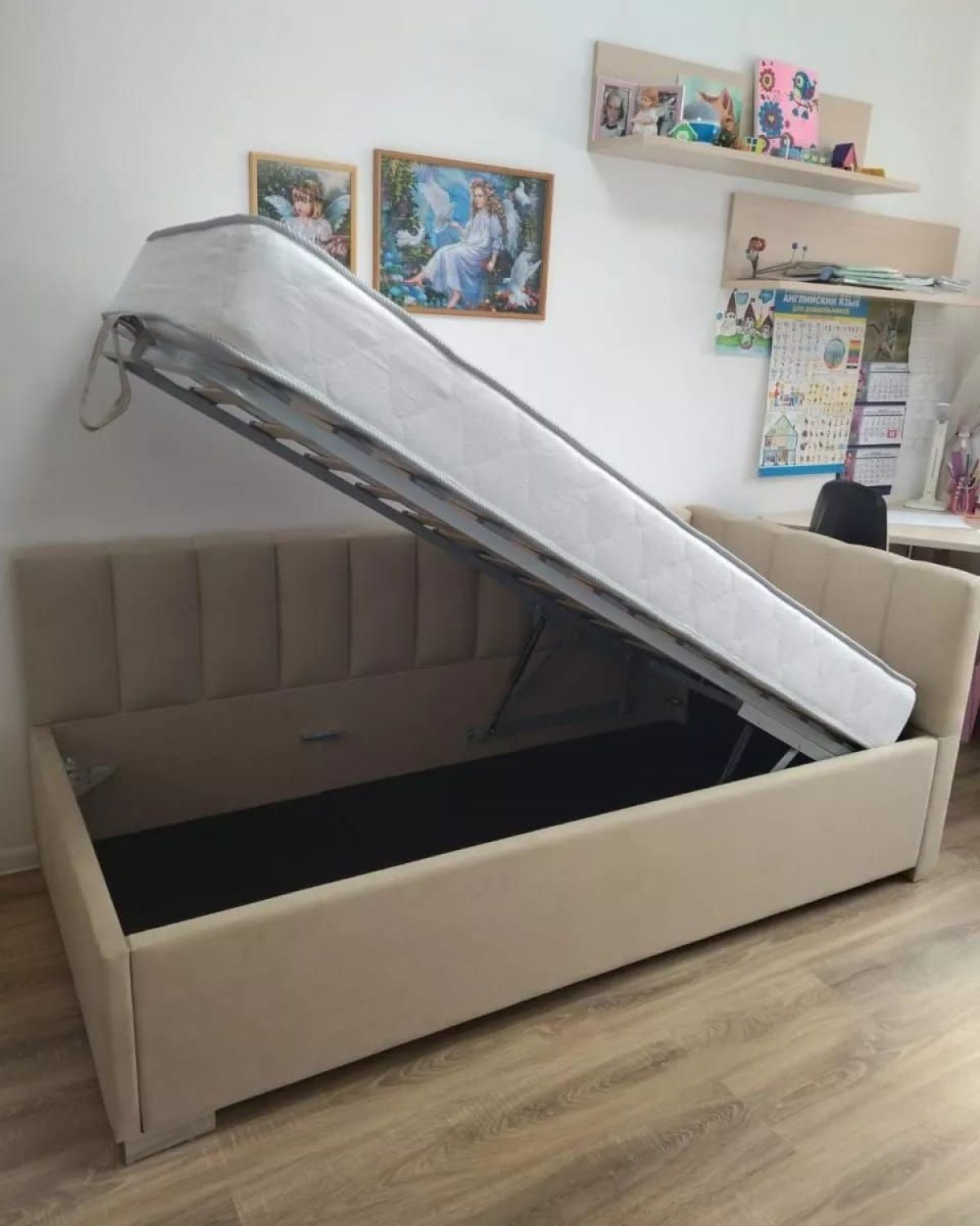 Кровать угловая Лэсли интерьерная +основание/ПМ/бельевое дно (120х200) | фото 4