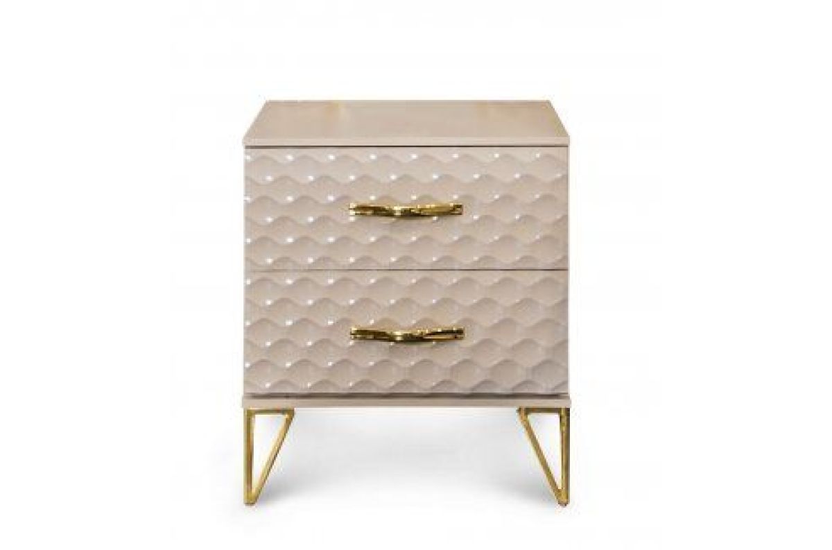 Тумба прикроватная Lara + панель с зеркалом (бежевый глянец) | фото 2