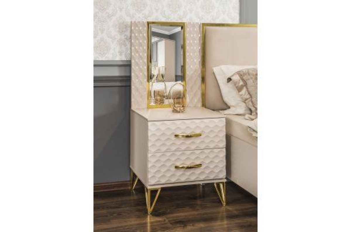 Тумба прикроватная Lara + панель с зеркалом (бежевый глянец) | фото 4