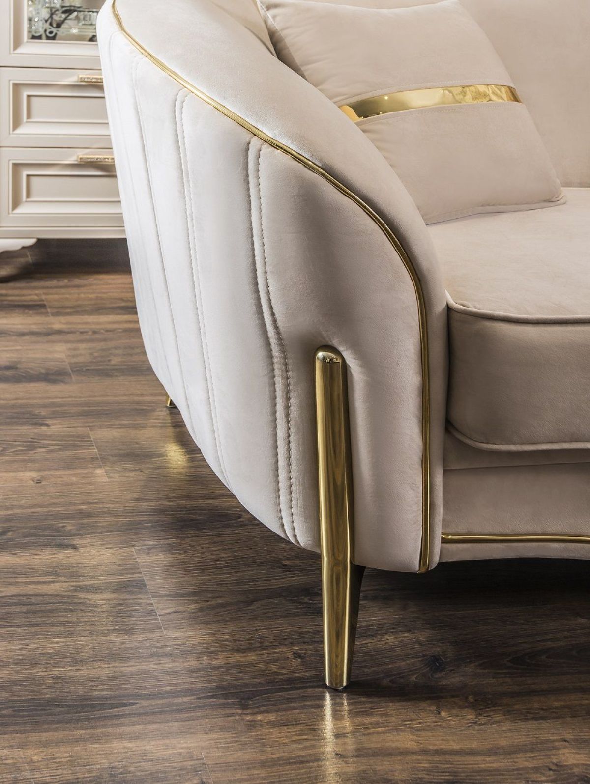 Диван Lara 2х местный без механизма (бежевый/золото) | фото 2