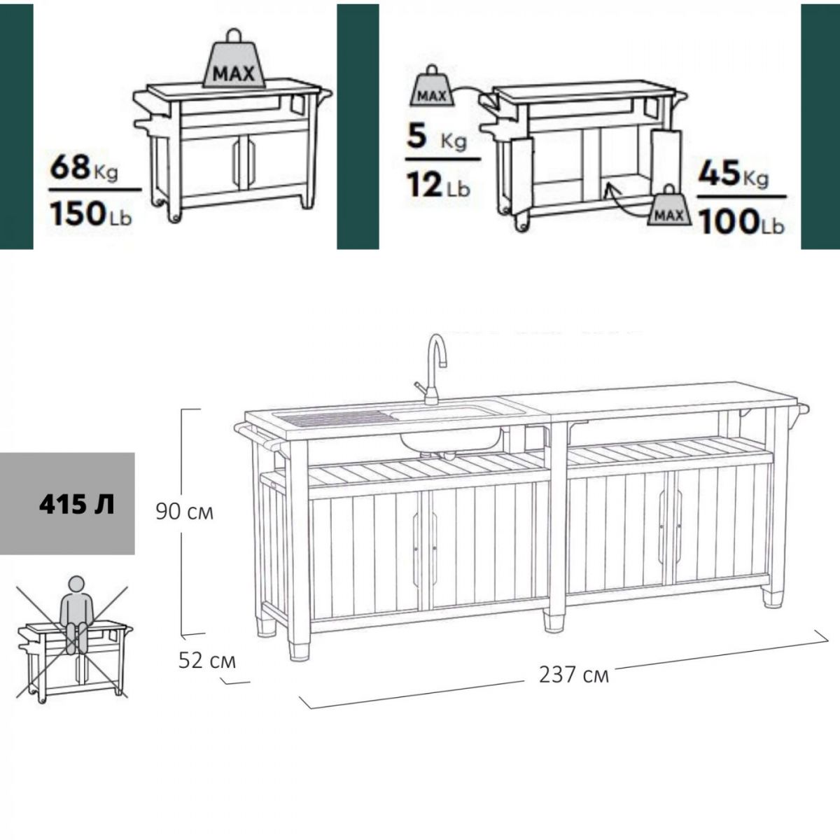 Столик для барбекю 415 Л (Unity Chef 415 L) графит | фото 2