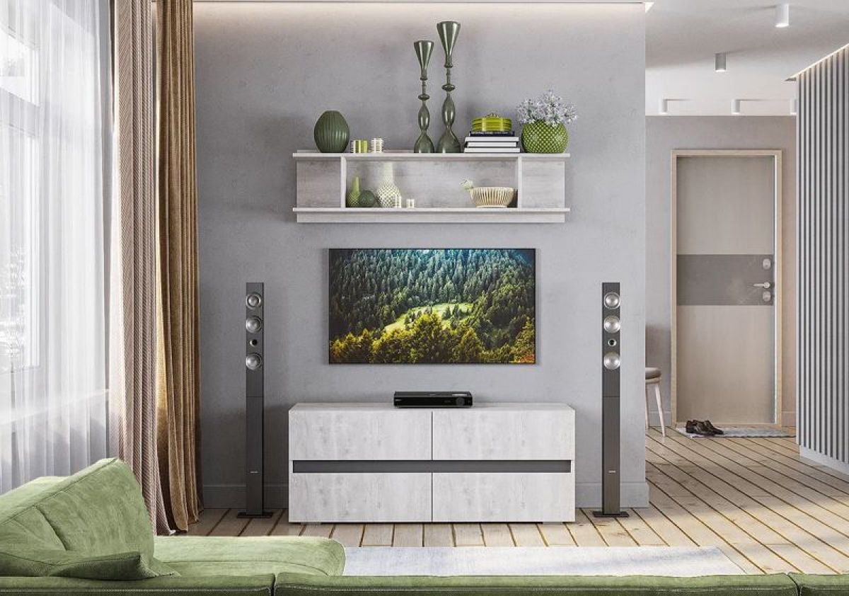 Гостиная Мрия (модульная) Бетон пайн светлый/Графит | фото 18