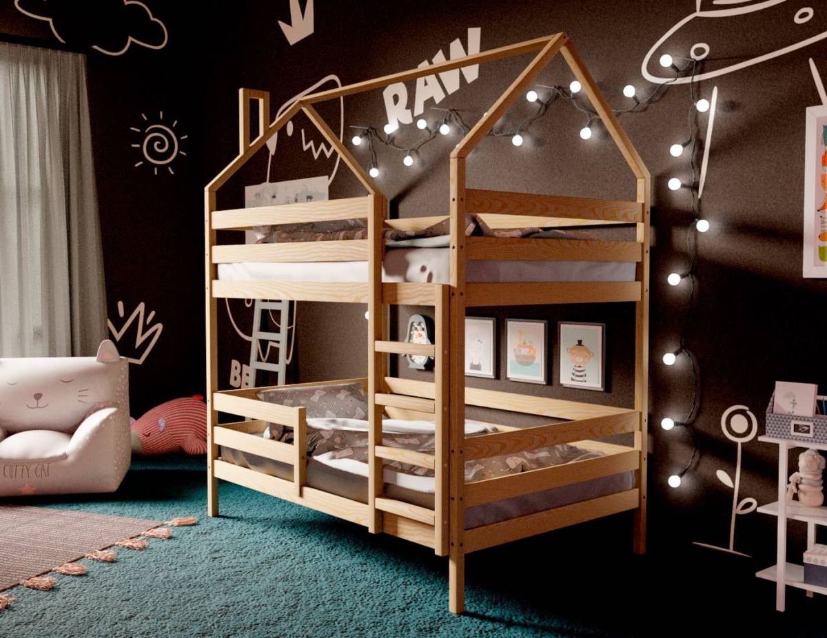 Кровать-домик двухъярусная 80*160 без покраски | фото 3