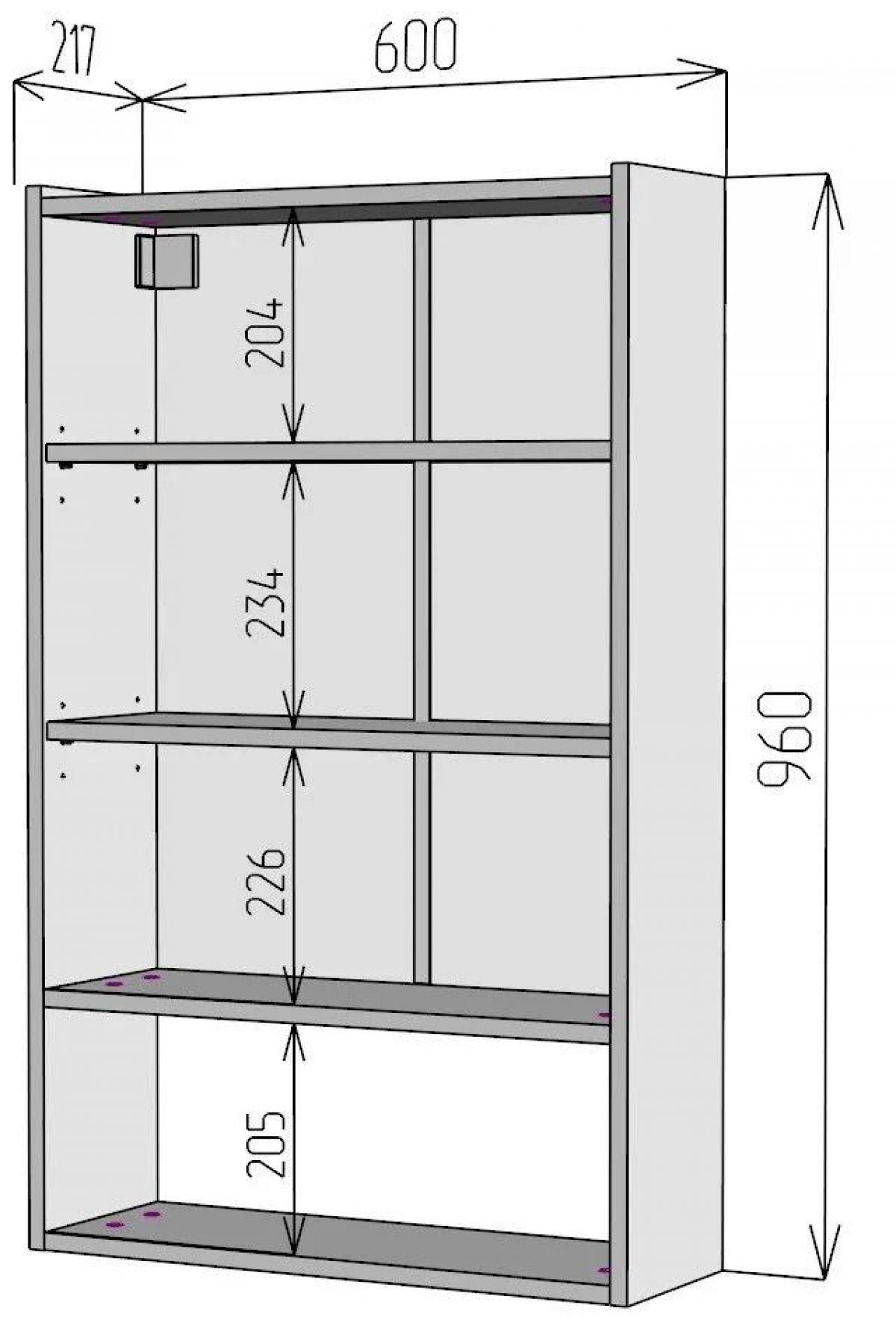 Шкаф навесной для ванной MH22-MA 600х960 (Белый-М 10.1.1) Белый глянец | фото 4