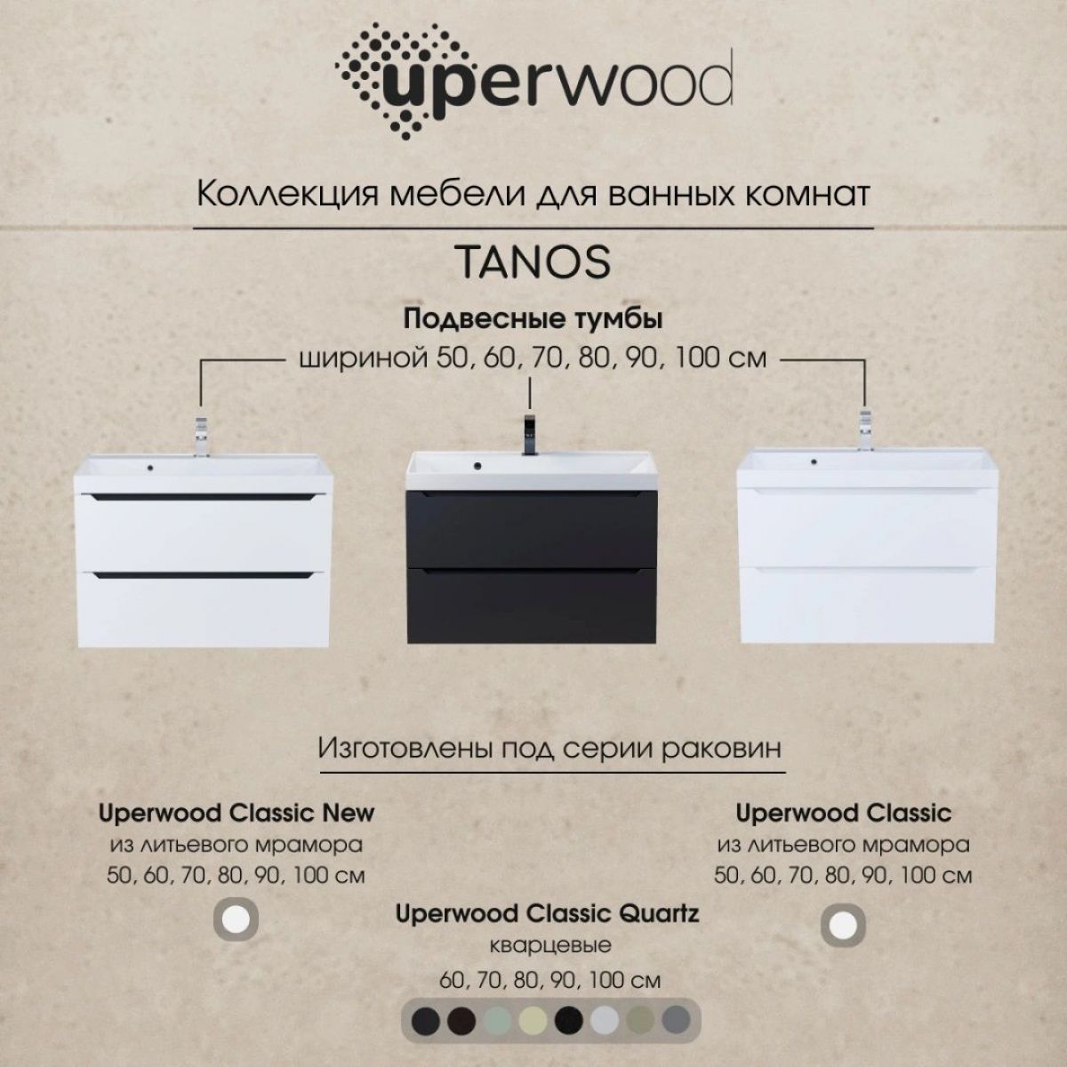 Тумба под раковину Uperwood Tanos 60 см, подвесная, белая/графит | фото 11