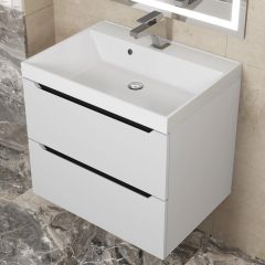 Тумба под раковину Uperwood Tanos 60 см, подвесная, белая/графит | фото 10