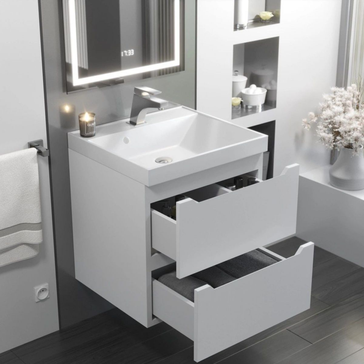 Тумба с раковиной Uperwood Tanos 50 см, подвесная, белая матовая | фото 11