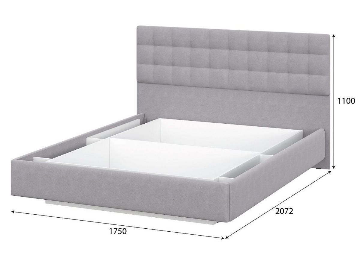 Кровать двойная №2 (универсальная 1.6х2.0) Серия 2 + основание с ПМ (Белый/Серый ткань/Квадро Серый ткань) | фото 4