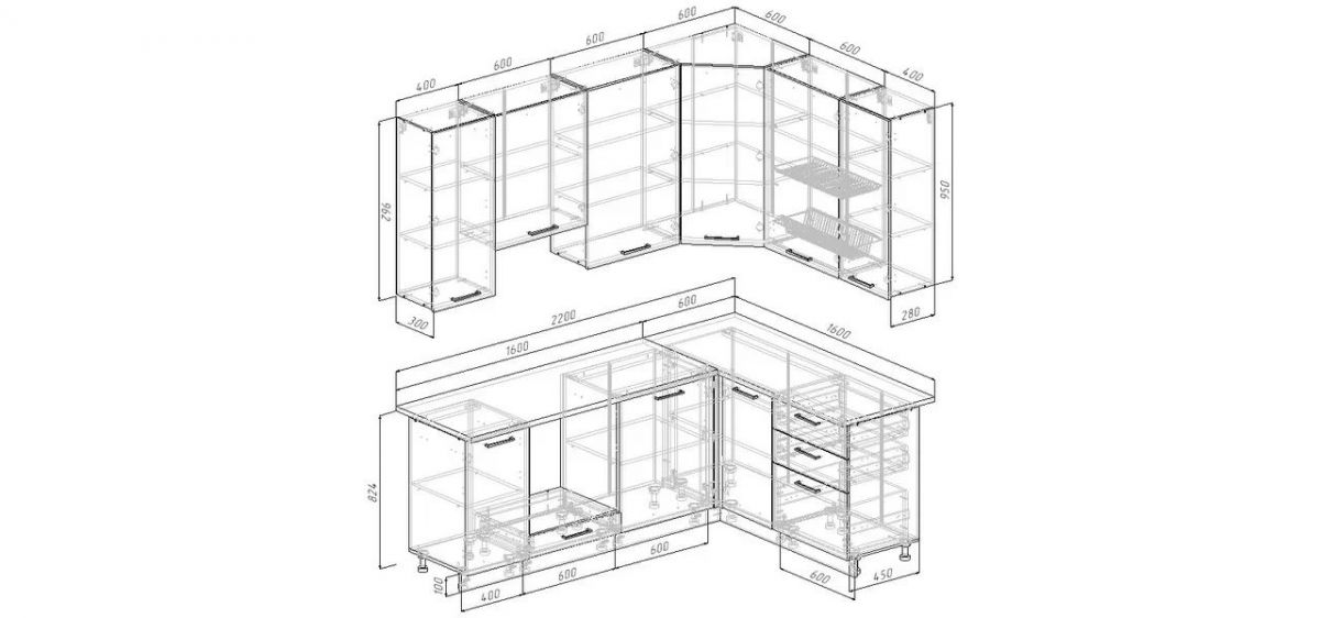 Кухонный гарнитур Белый Глянец 2200*1600 h950 (Стол. 26мм) | фото 2