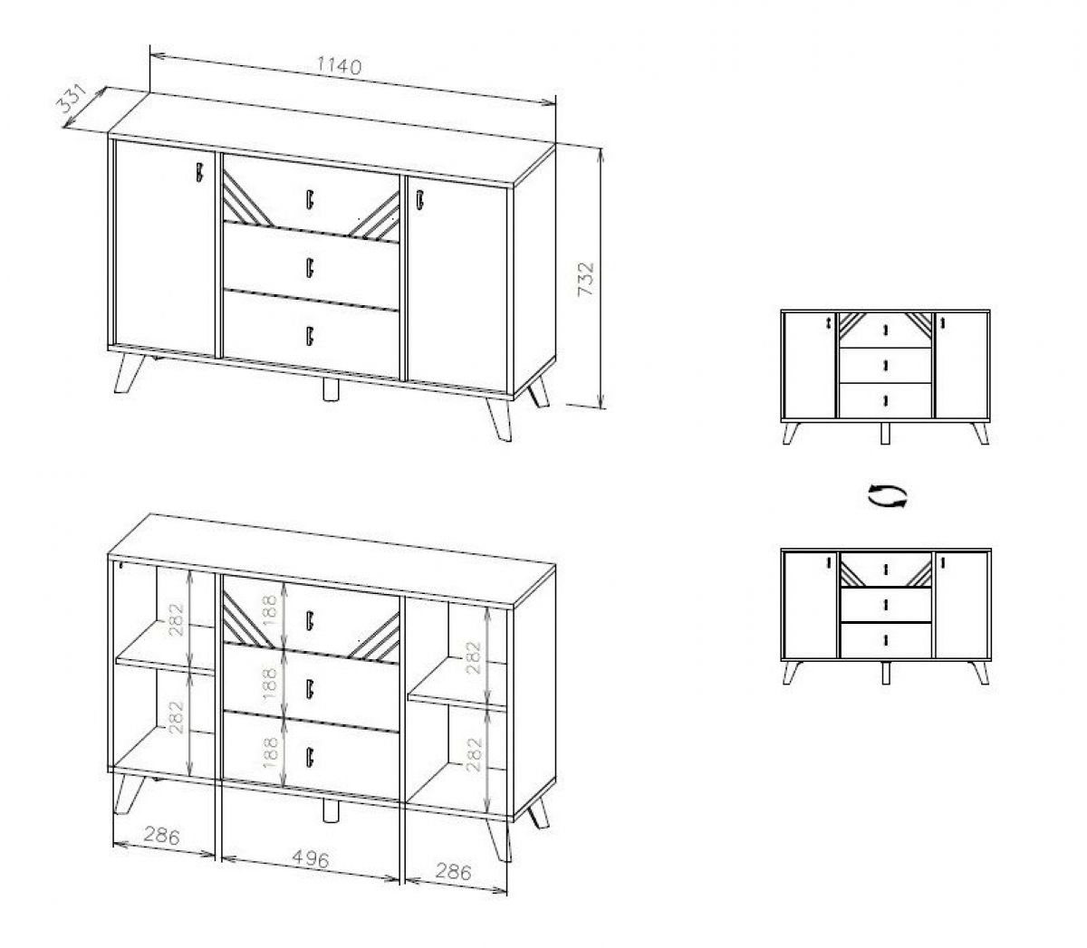 БАЙКАЛ Комод 3 ящика двухстворчатый (Графит/Дуб золотой) | фото 3