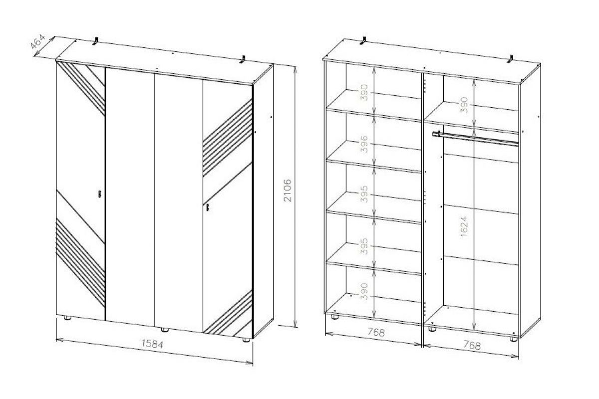 БАЙКАЛ Шкаф четырехстворчатый (Графит/Дуб золотой) | фото 3