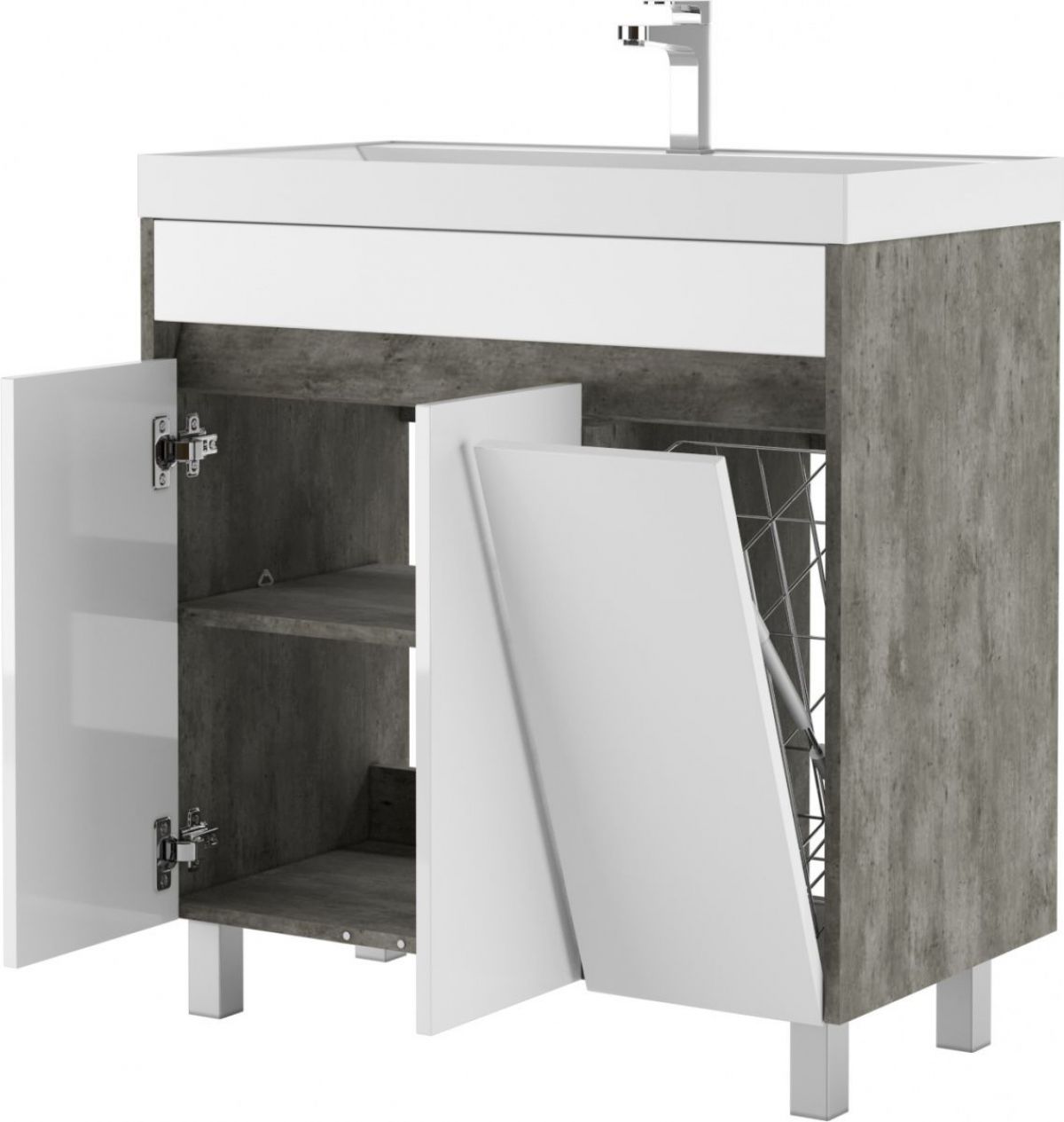 Тумба под умывальник "UNIT 80" Karlo без ящика и корзиной для белья Бетон Домино (DK5311T) | фото 4